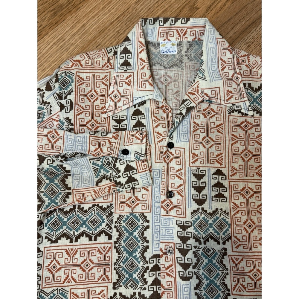 Vintage Styled in California Mens MED Shirt Point Collar Beach Tribal Hawaiian